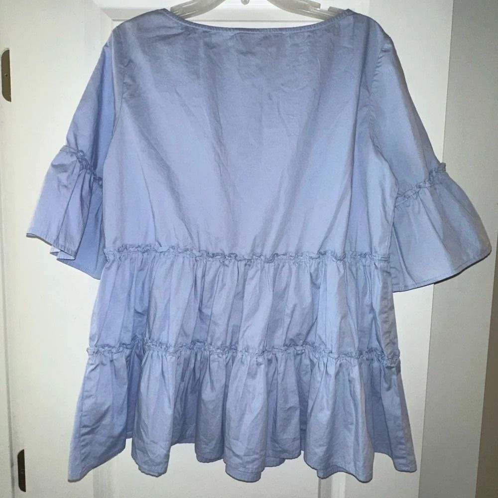 Sara Campbell Light Blue Tiered Ruffle Babydoll Blouse Bell Sleeve Top - Picture 3 of 4